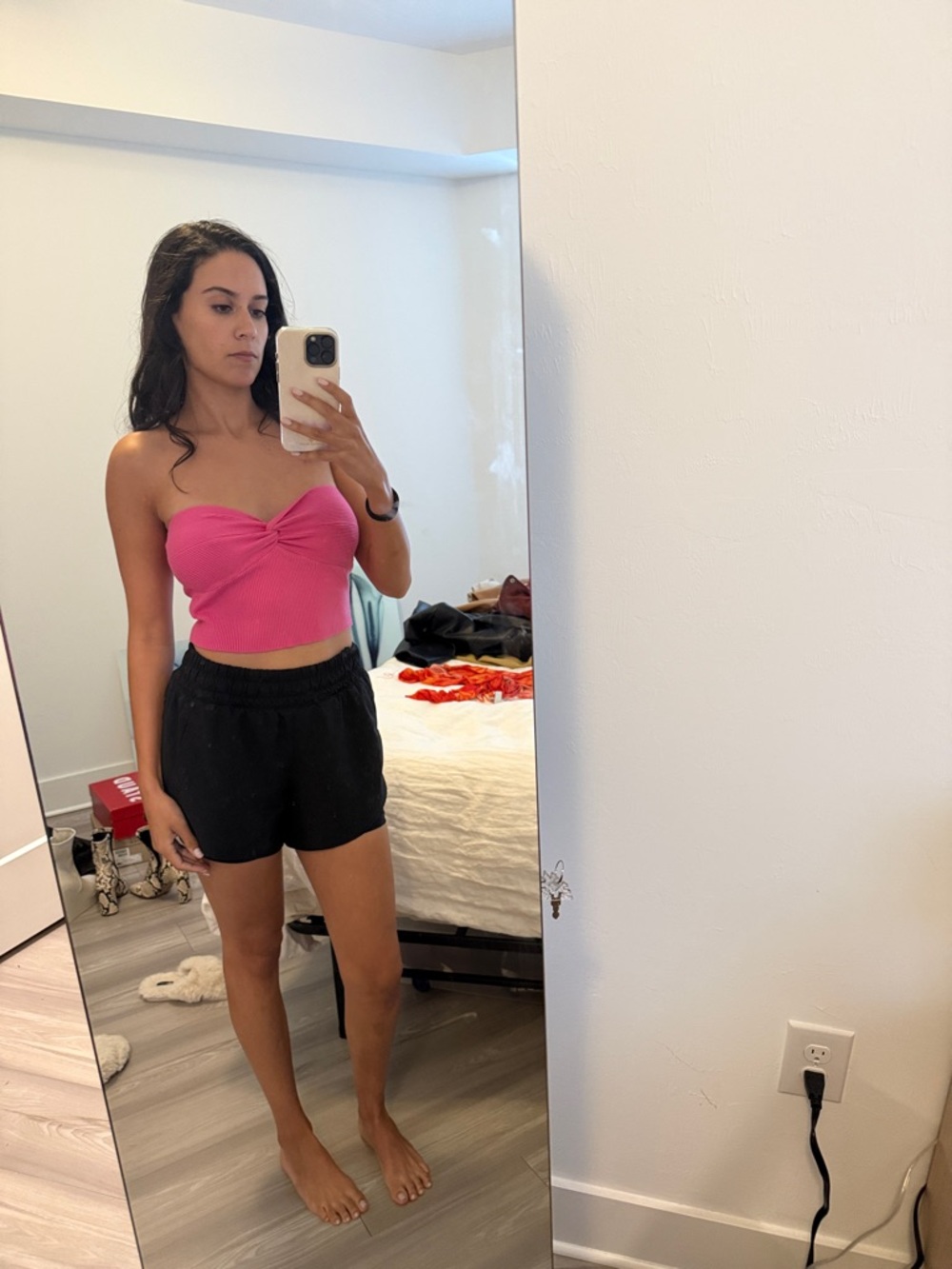 Papermoon Pink Strapless Twist-Front Crop Top
